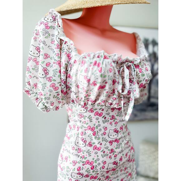 Hello Kitty flirty Kawaii cosplay puff sleeve sweetheart cottagecore dress - Picture 1 of 4